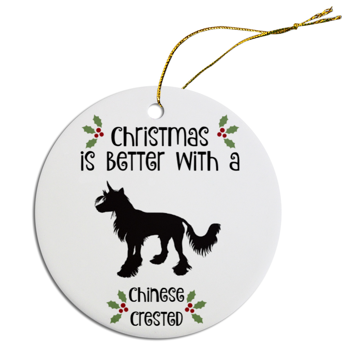 Breed Specific Round Christmas Ornament Chinese Crested